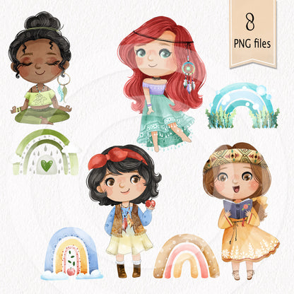 Boho girls set1 clipart instant download PNG file - 300 dpi