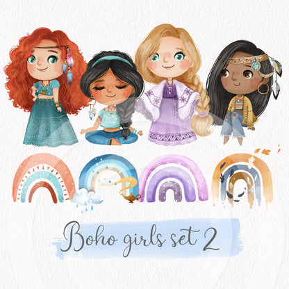 Boho girls set2 clipart instant download PNG file - 300 dpi