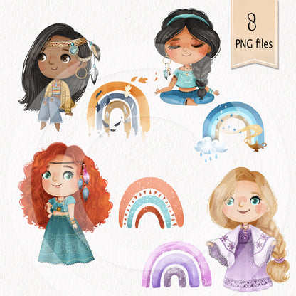 Boho girls set2 clipart instant download PNG file - 300 dpi