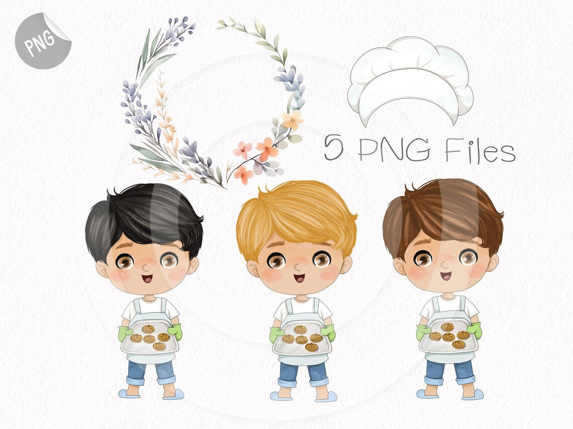 Cute Backer boys set, instant download PNG file - 300 dpi