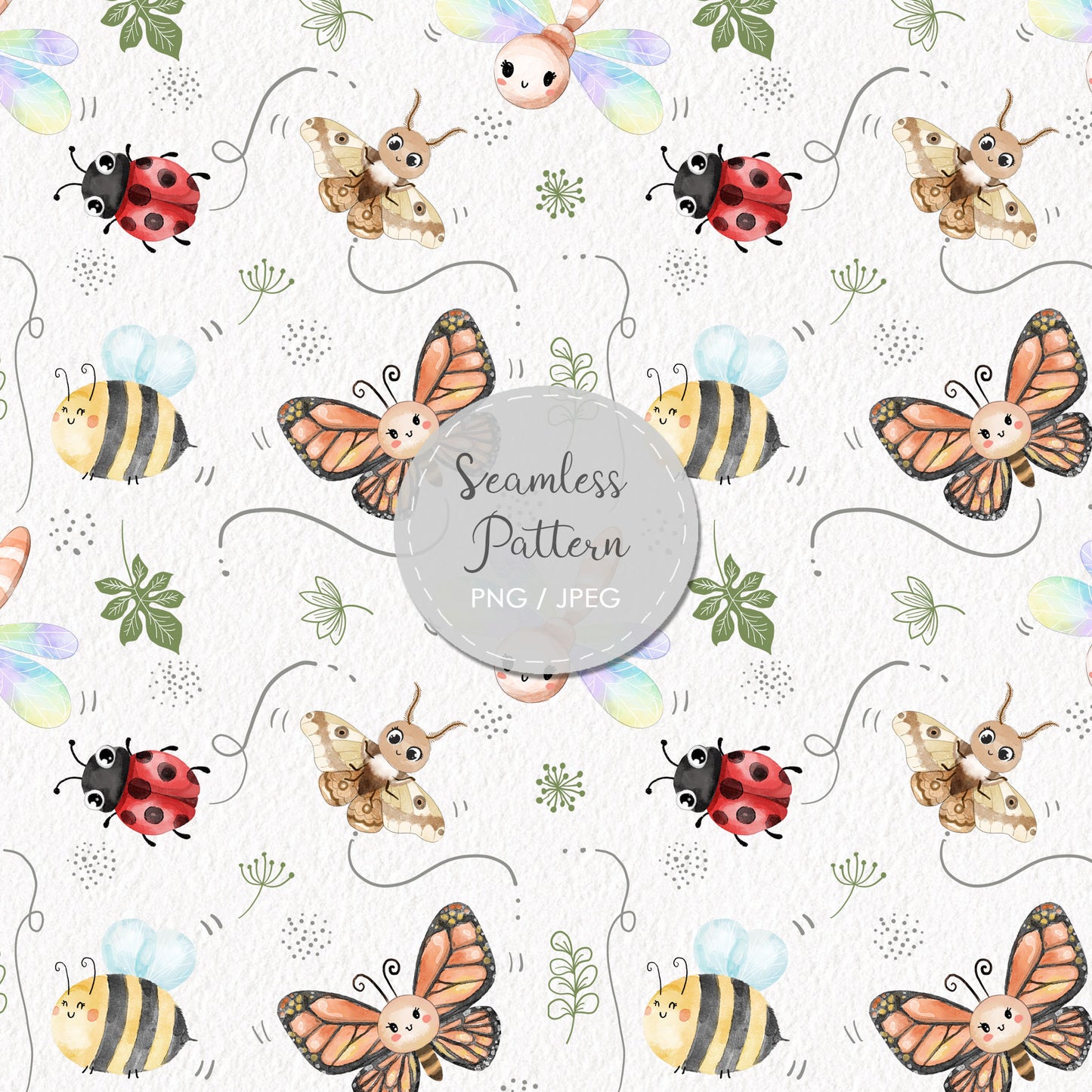 Bug hand drawn Seamless Pattern, instant download PNG file - 300 dpi