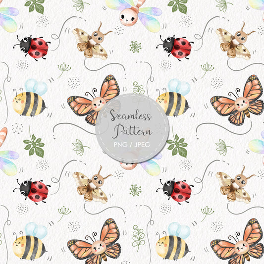 Bug hand drawn Seamless Pattern, instant download PNG file - 300 dpi