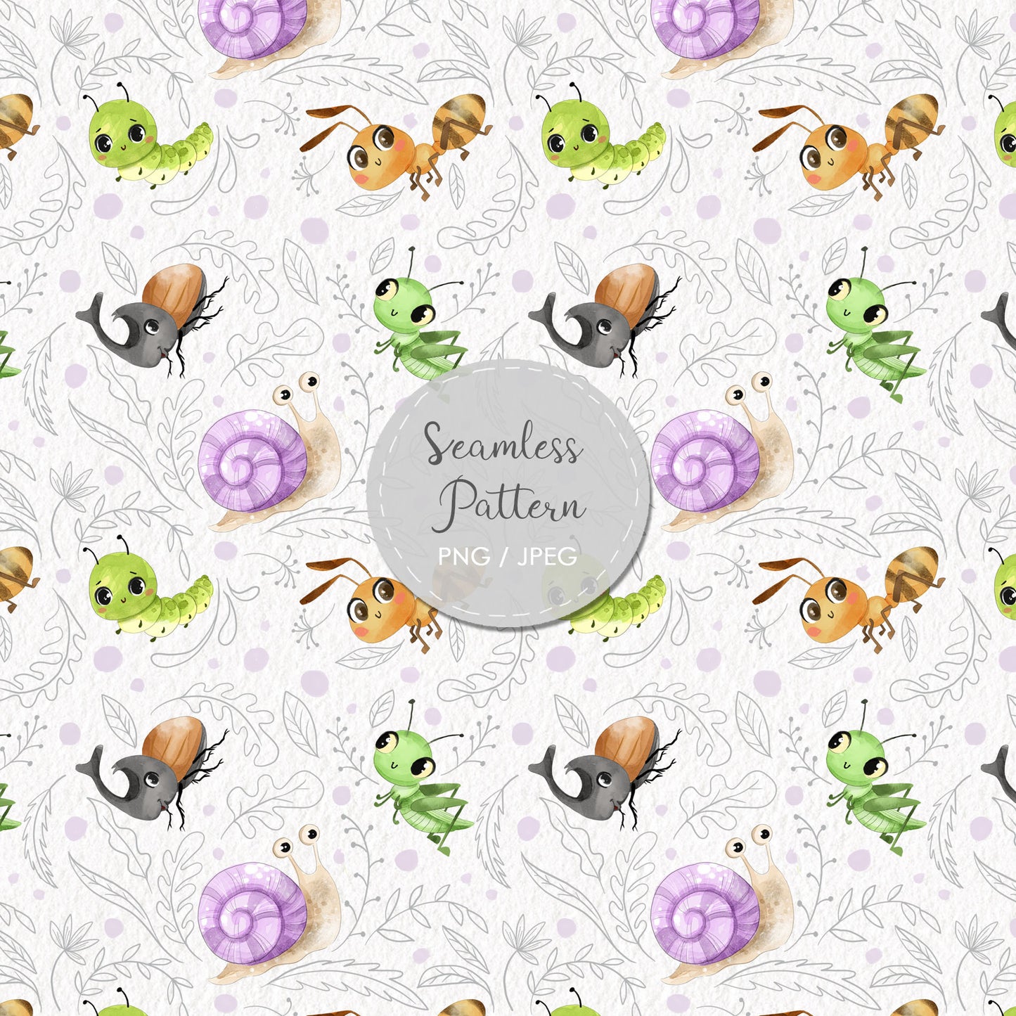 Bug doodle Seamless Pattern, instant download PNG file - 300 dpi