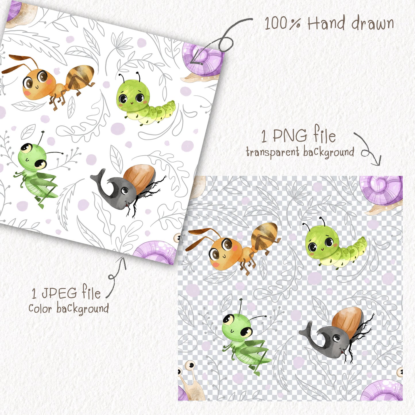 Bug doodle Seamless Pattern, instant download PNG file - 300 dpi