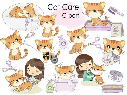 Cat care clipart Instant Download PNG file - 300 dpi