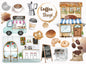 Coffee shop clipart, coffee watercolor clipart instant download PNG file - 300 dpi