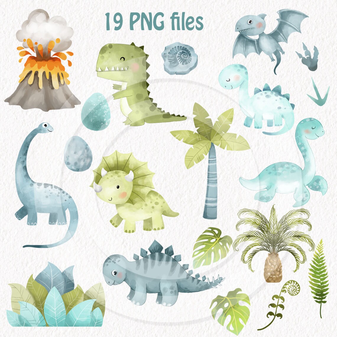 Cute dinosaur clipart Instant Download PNG file - 300 dpi