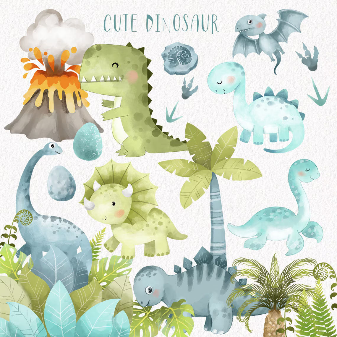 Cute dinosaur clipart Instant Download PNG file - 300 dpi