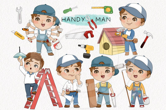 Cute handyboy clipart instant download PNG file - 300 dpi