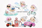 Cute girls traveling clipart instant download PNG file - 300 dpi