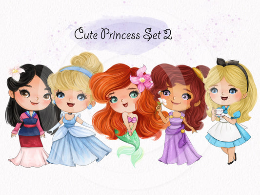 Cute Princess set2 clipart instant download PNG file - 300 dpi