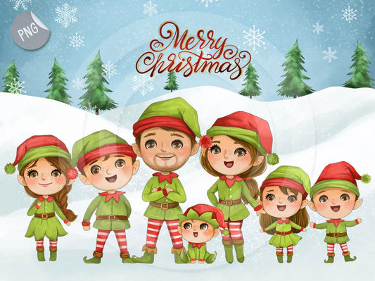 Elf Family clipart , Christmas clipart set instant download PNG file - 300 dpi