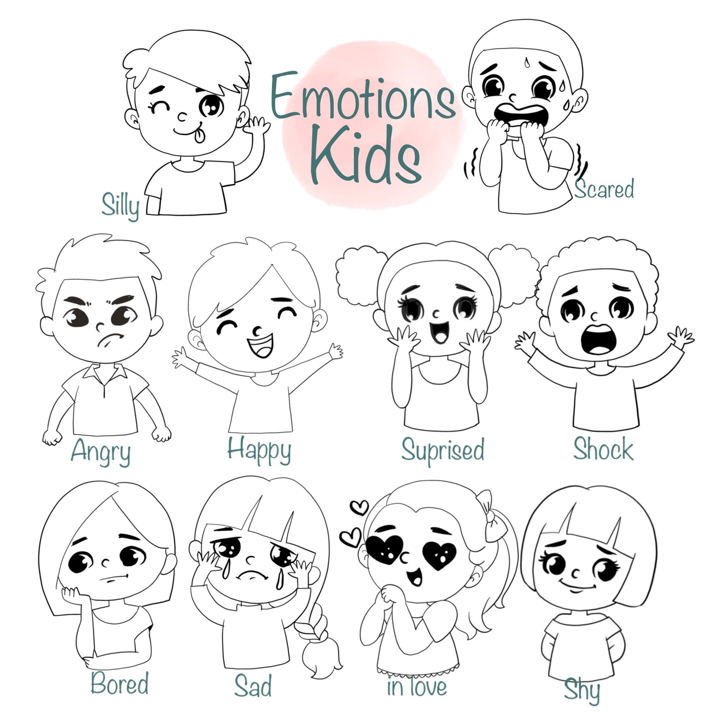 Emotions kids clipart, instant download PNG file - 300 dpi