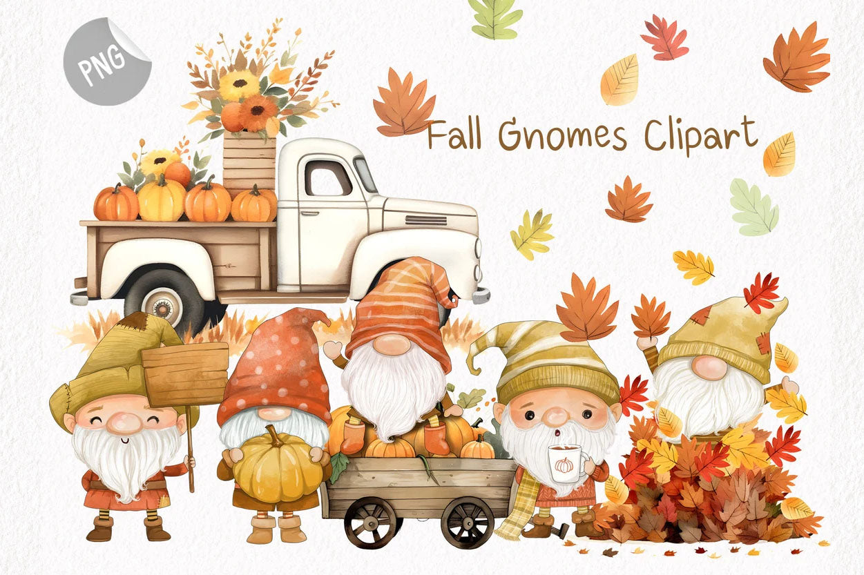 Fall Gnomes Clipart PNG files instant download PNG file - 300 dpi.