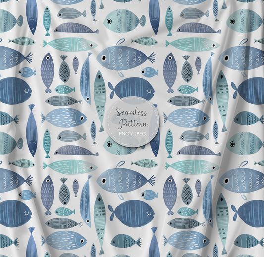 fish Seamless Pattern, instant download PNG file - 300 dpi