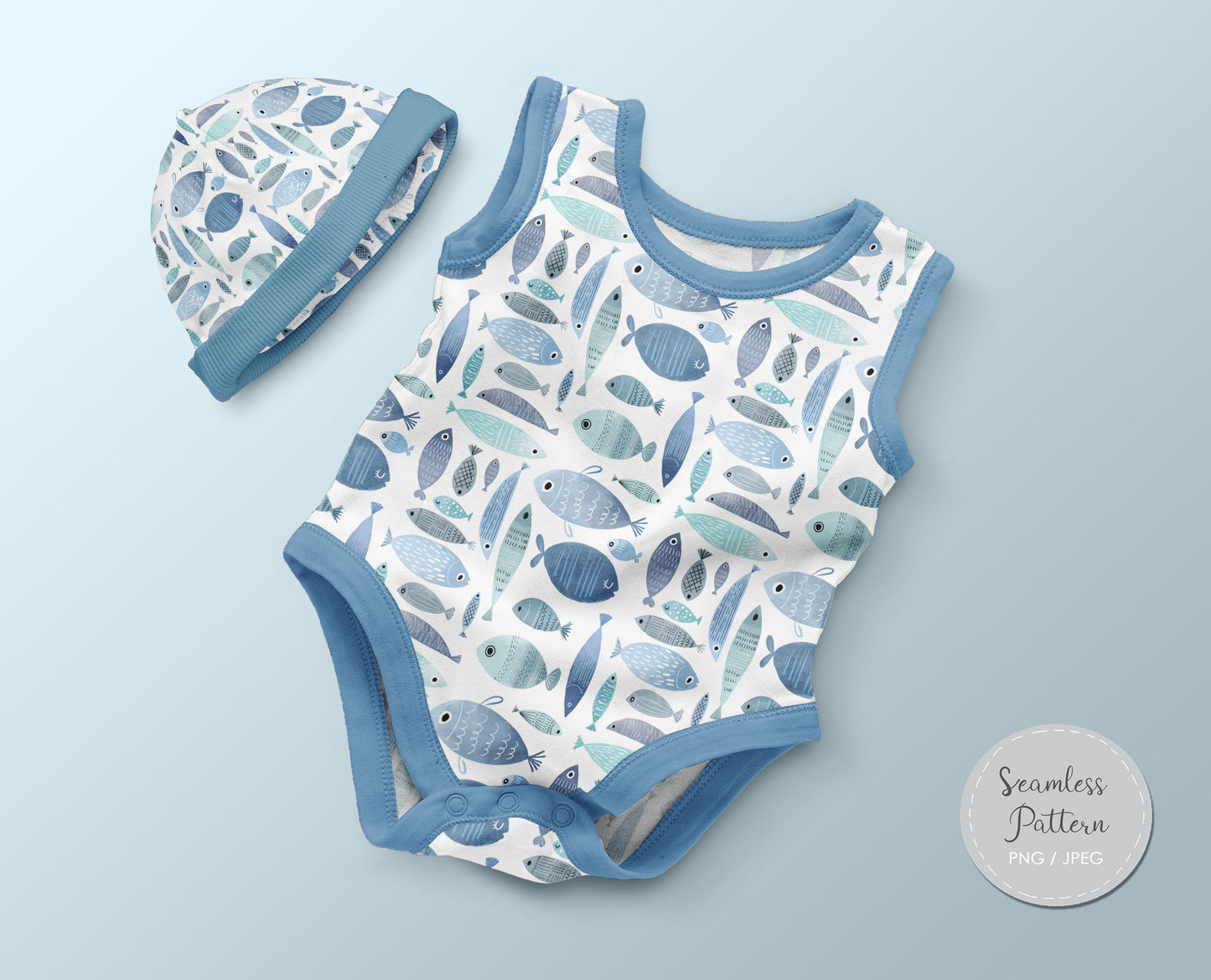 fish Seamless Pattern, instant download PNG file - 300 dpi