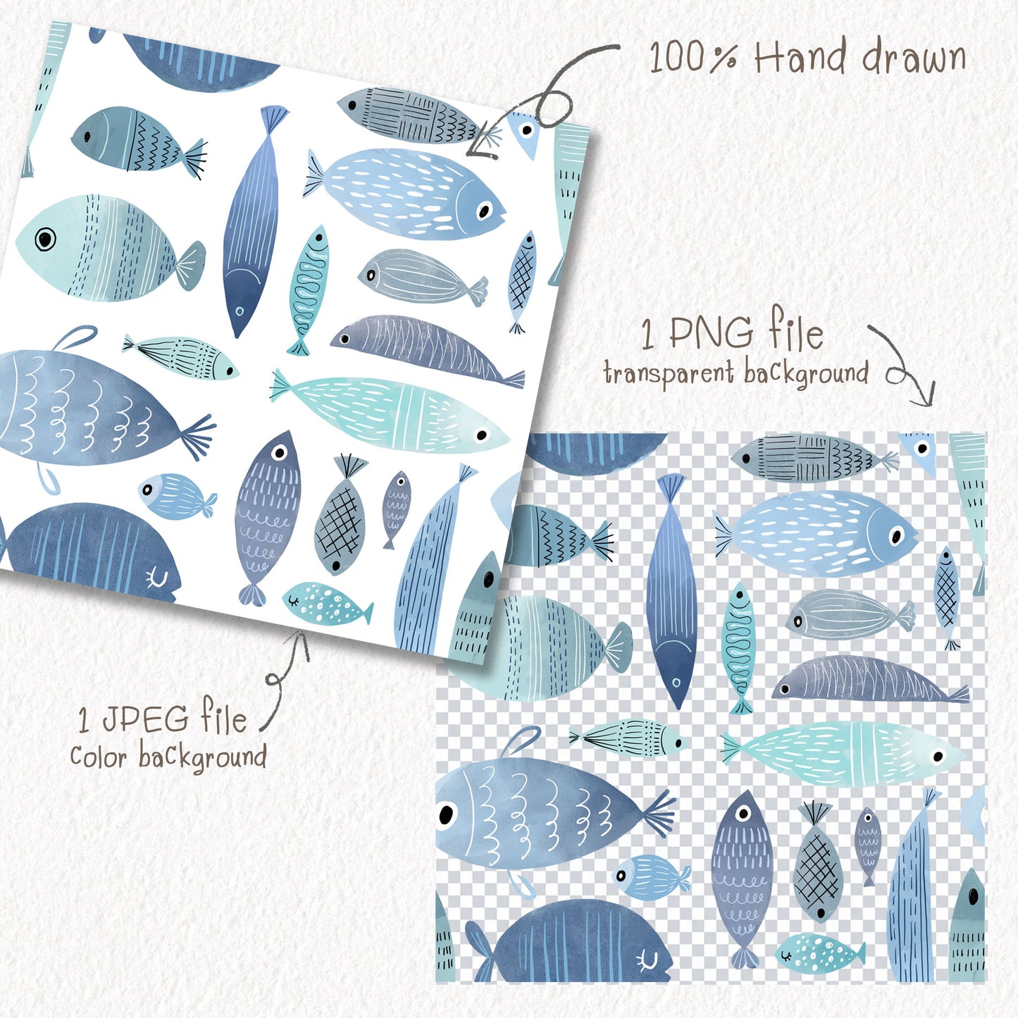 fish Seamless Pattern, instant download PNG file - 300 dpi