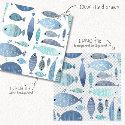 fish Seamless Pattern, instant download PNG file - 300 dpi