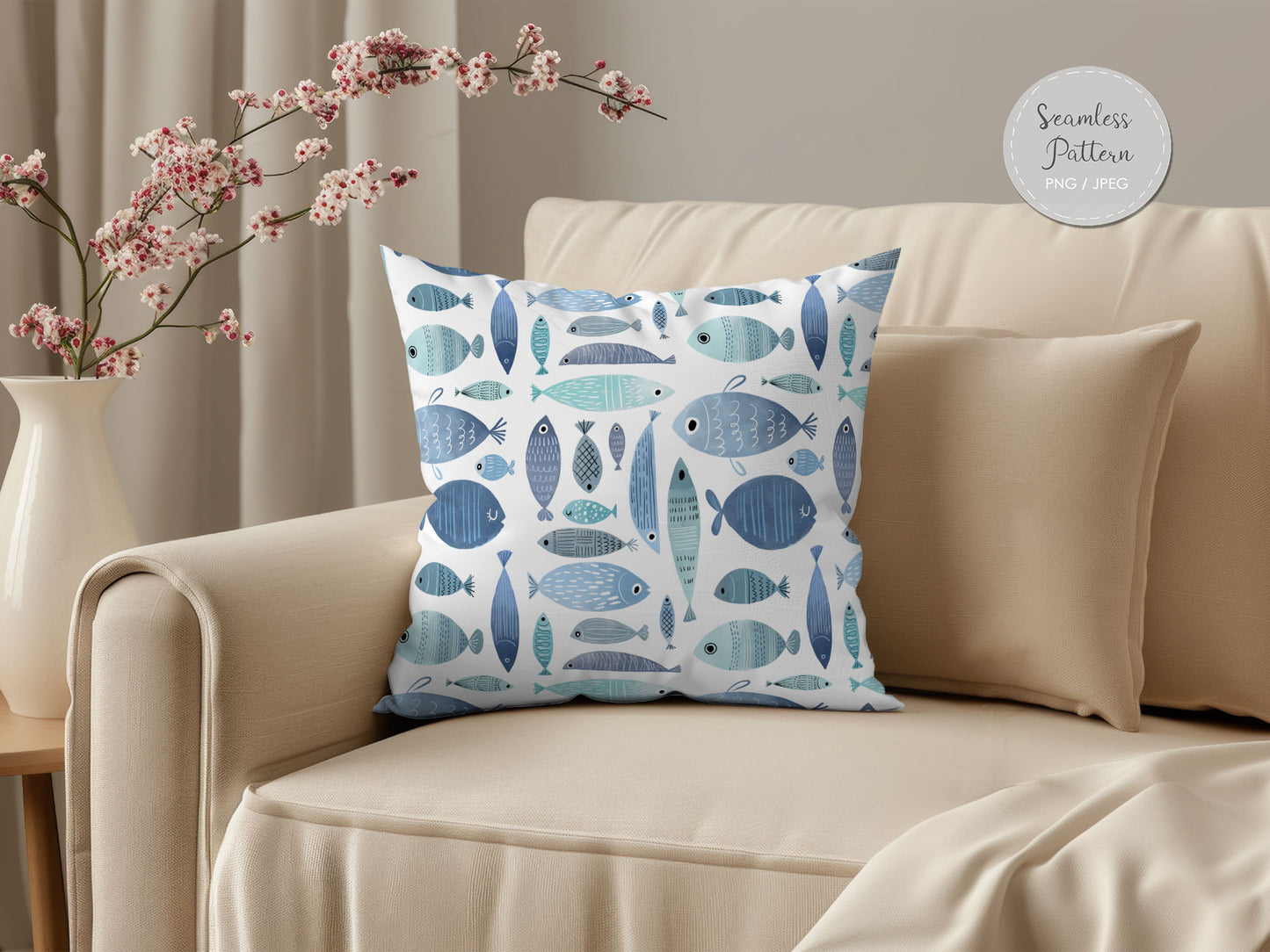 fish Seamless Pattern, instant download PNG file - 300 dpi