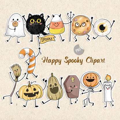 Happy Halloween doodle clipart PNG files instant download PNG file - 300 dpi.