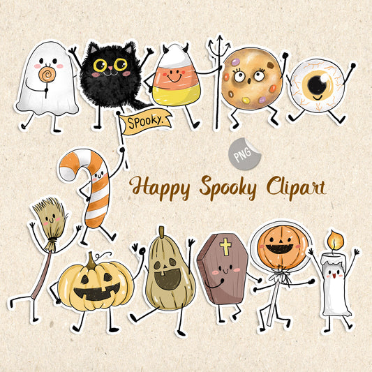 Happy Halloween doodle clipart PNG files instant download PNG file - 300 dpi.