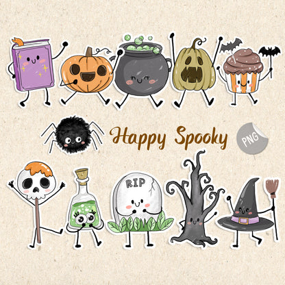Happy Halloween doodle clipart PNG files instant download PNG file - 300 dpi.