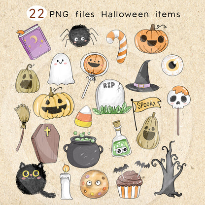 Happy Halloween doodle clipart PNG files instant download PNG file - 300 dpi.