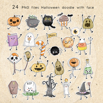 Happy Halloween doodle clipart PNG files instant download PNG file - 300 dpi.