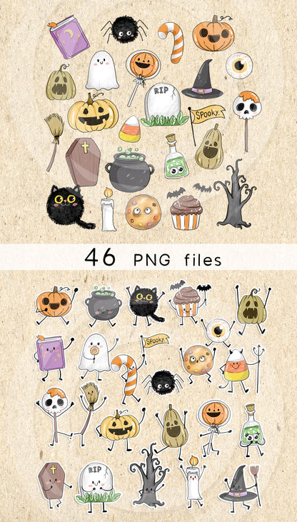 Happy Halloween doodle clipart PNG files instant download PNG file - 300 dpi.
