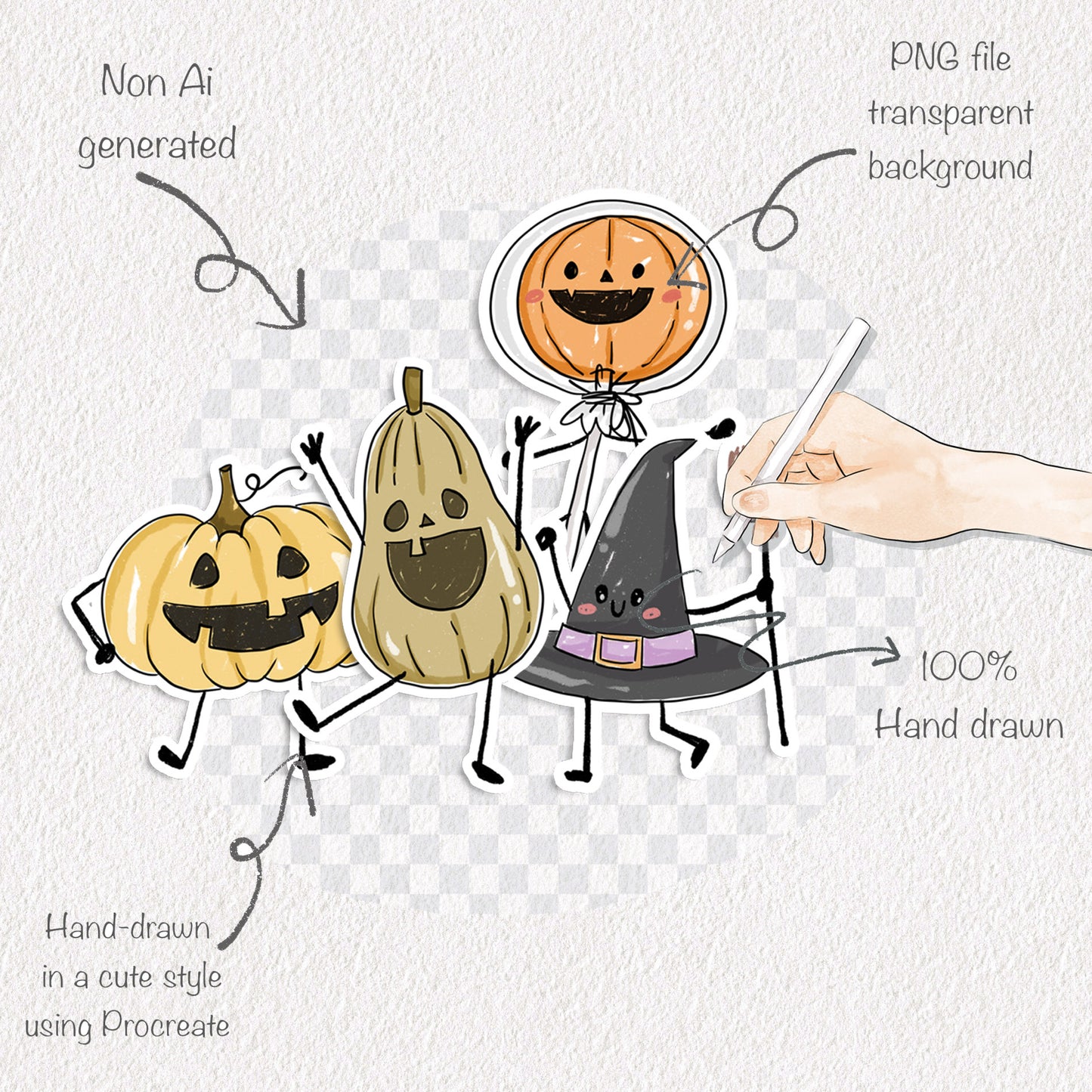 Happy Halloween doodle clipart PNG files instant download PNG file - 300 dpi.