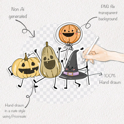 Happy Halloween doodle clipart PNG files instant download PNG file - 300 dpi.