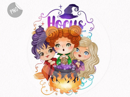 Cute Witches girls clipart instant download PNG file - 300 dpi