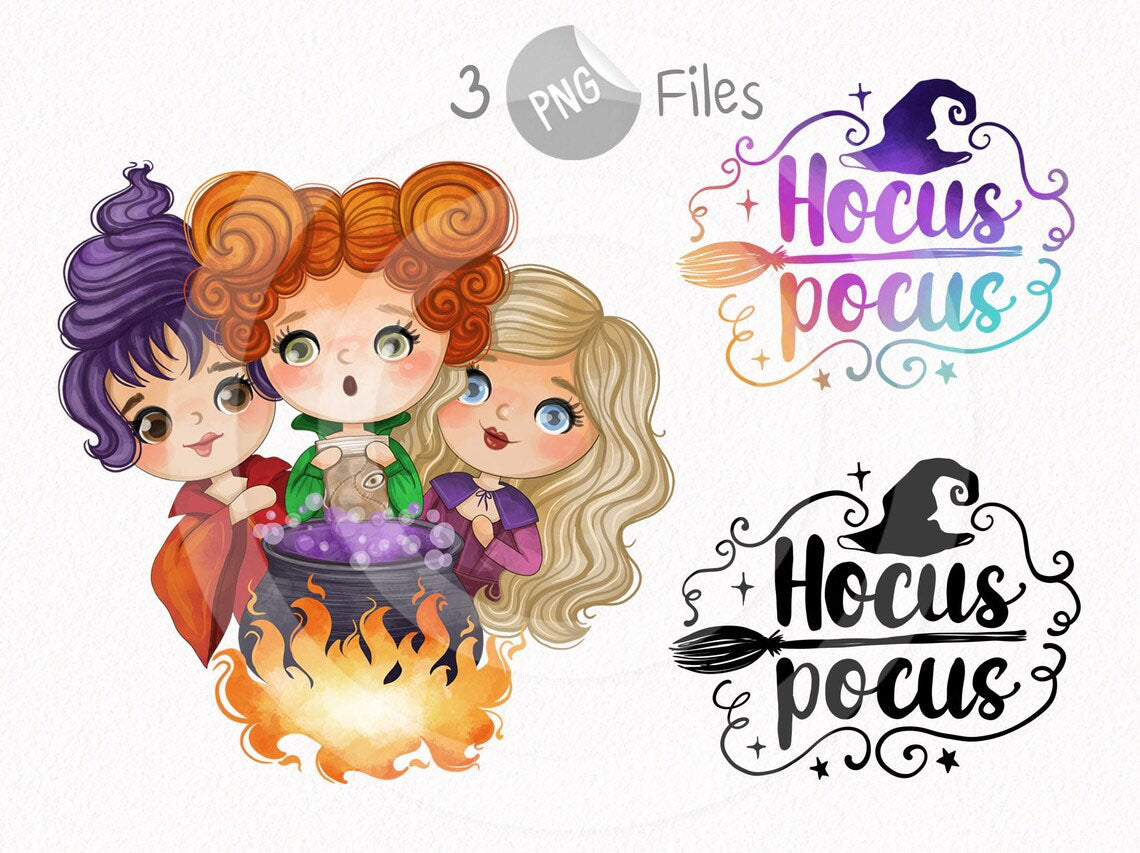 Cute Witches girls clipart instant download PNG file - 300 dpi