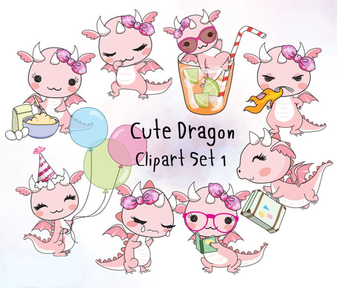 Cute dragon clipart set 1, instant download, PNG file - 300 dpi