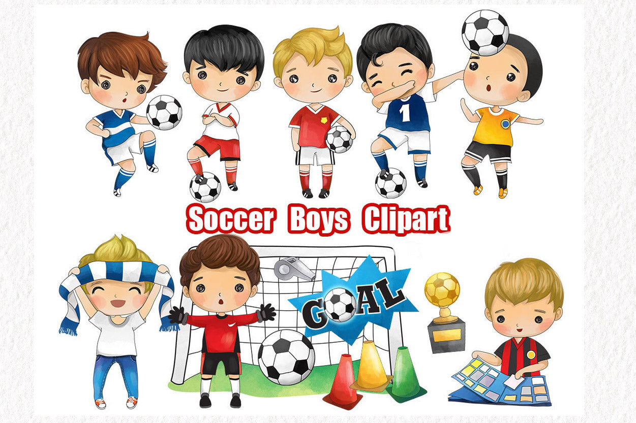 Soccer boys clipart instant download PNG file - 300 dpi