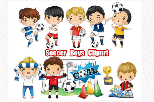 Soccer boys clipart instant download PNG file - 300 dpi