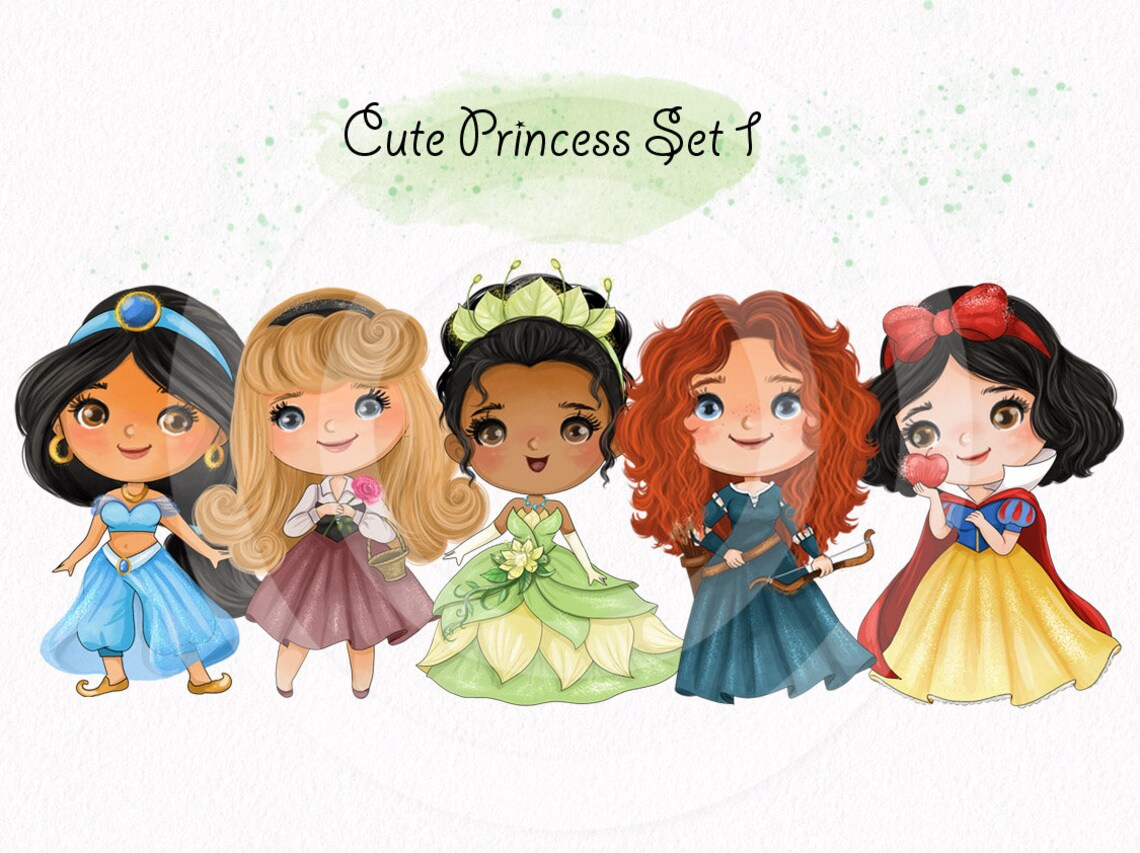 Cute Princess set1 clipart instant download PNG file - 300 dpi