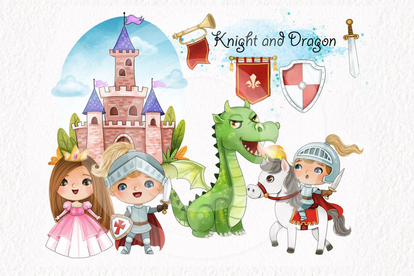 Knight and Dragon clipart PNG file - 300 dp