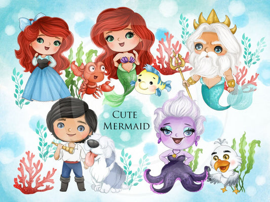 Cute mermaid inspiration ClipArt instant download PNG file - 300 dpi