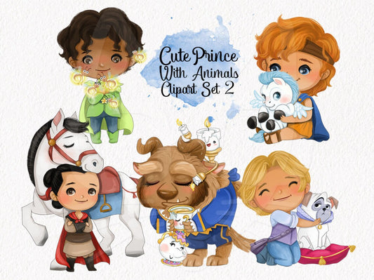 Cute prince with animals ClipArt set2 instant download PNG file - 300 dpi