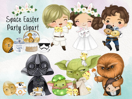 Easter Space character clipart set1 , instant download PNG file - 300 dpi