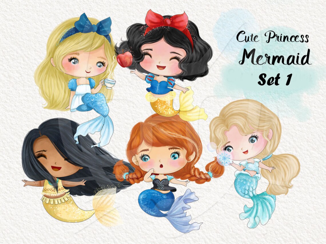 Mermaids Princess set3 clipart instant download PNG file - 300 dpi