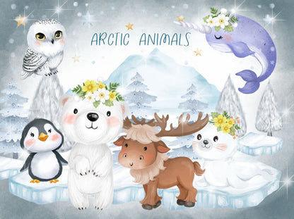 Cute arctic animals clipart instant download PNG file - 300 dpi