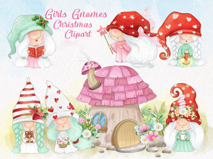 Christmas Gnomes girls Clipart ,PNG file-300 dpi