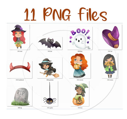 Cute Halloween Girls clipart set2 instand download PNG file - 300 dpi