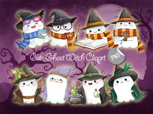 Cute Ghost Witch , Halloween clipart PNG files instant download PNG file - 300 dpi.