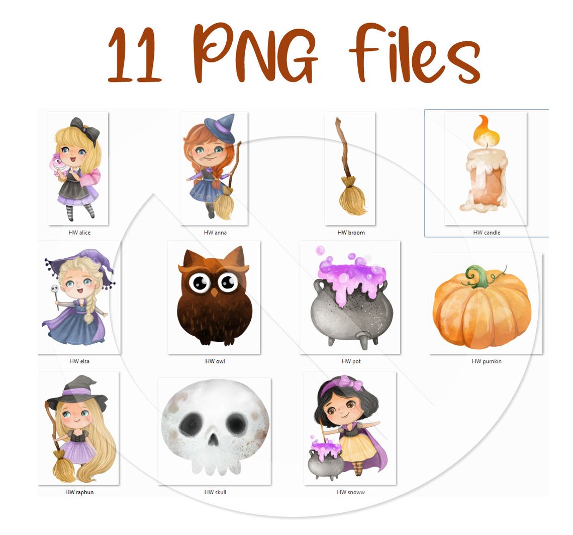 Cute Halloween Girls clipart set 1 instand download PNG file - 300 dpi