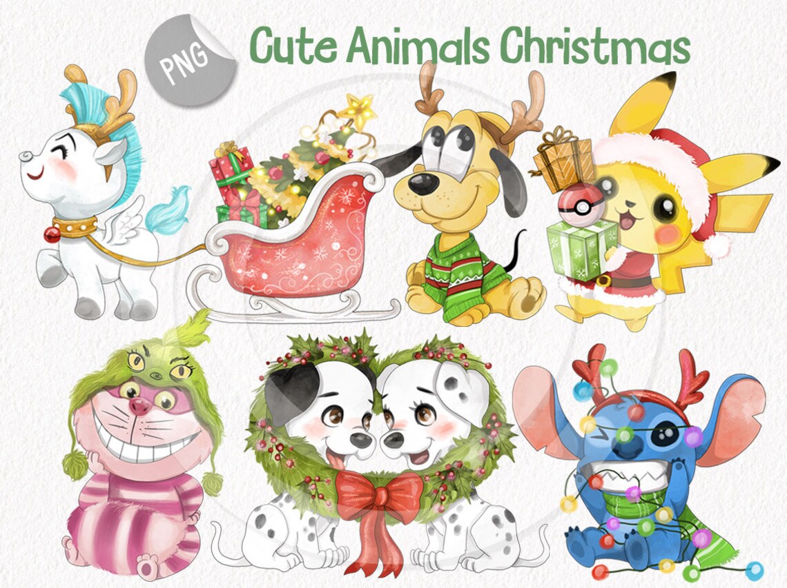 Cute Animals Christmas clipart Instant download PNG file - 300 dpi