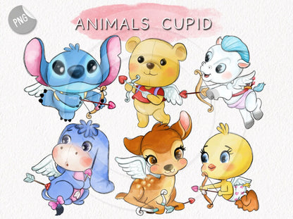 Cute animals cupid , Valentines Day Clipart instant download PNG file - 300 dpi