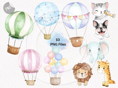 Hot Air Balloon , animals hot air balloon clipart instant download PNG file - 300 dpi